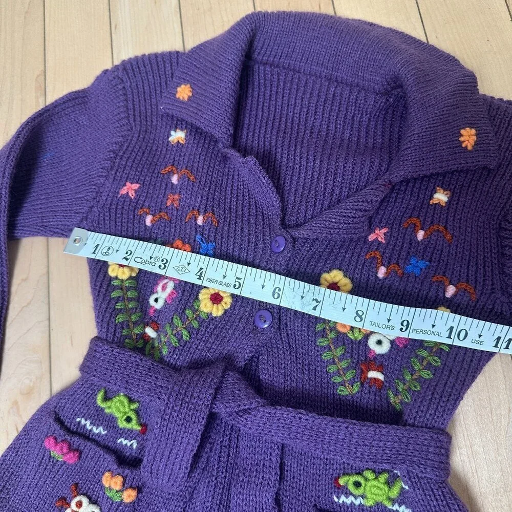 Vintage Baby Toddler Sweater Coat with Embroidered Flowers Size 2T